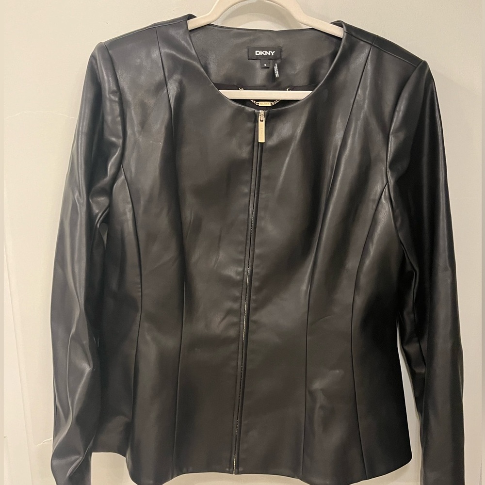 DKNY Faux Leather Black Jacket size 18